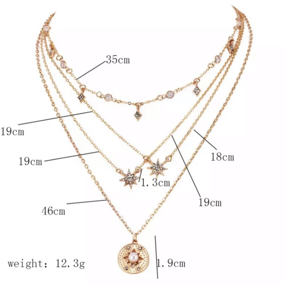 SALE! GOLD STAR + PEARL BOHO MULTILAYERED NECKLACE - Picture 3 of 5